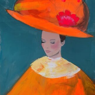 Woman in Orange Hat with Flowers by Nicolle Menegaldo