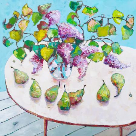 Lilac, Pears and Two Beatles-300dpi-oil on canvas 80x80cm £1200