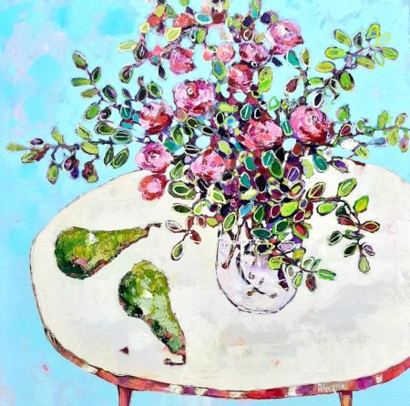 Roses and Long Pears (cropped) oil on canvas 60x60cm £800