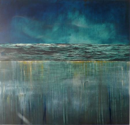 Tidescape - Blue Drag 122x122cm oil and mixed media on canvas_£3400 NEW WEB