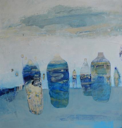 Blue Containers 51x51cm oil + mixed media on board Gall P £2,400